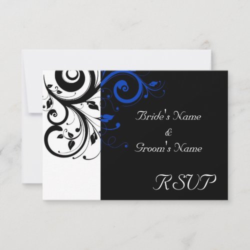 Black/White/Cobalt Blue Bold Swirl Wedding Custom Invitations