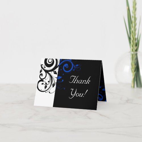 BlackWhiteCobalt Blue Bold Swirl Wedding Thank You Card