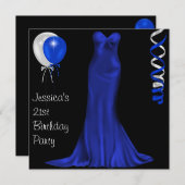 Black White Cobalt Formal Dress 21st Birthday Invitation (Front/Back)