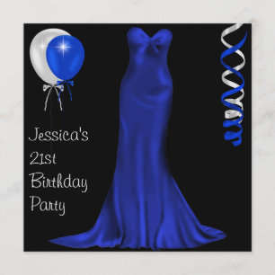 Black White Cobalt Formal Dress 21st Birthday Invitation