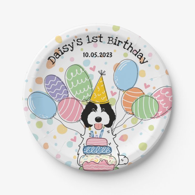 Black White Cockapoo Cavapoo Dog Birthday  Paper Plates (Front)