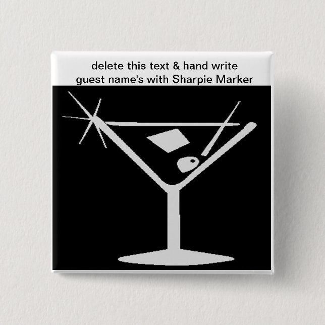 Black White Cocktail Bridal Shower Name Pins (Front)