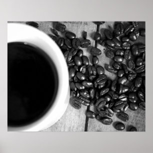 Black & White Coffee Beans & a Cup of Coffee 16x20 Poster