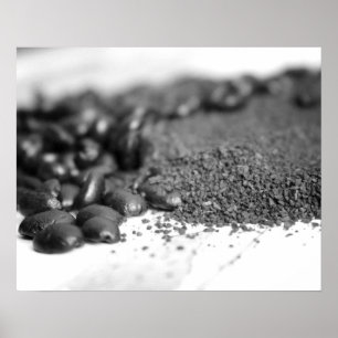 Black & White Coffee Beans & Coffee Grounds 16x20 Poster