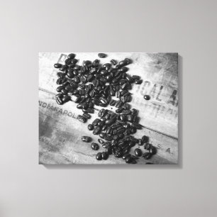 Black & White Coffee Beans on an Old Crate 16x20 Canvas Print
