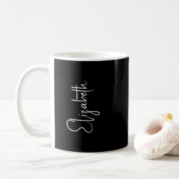 Black White Coffee Mug Script Name Elegant