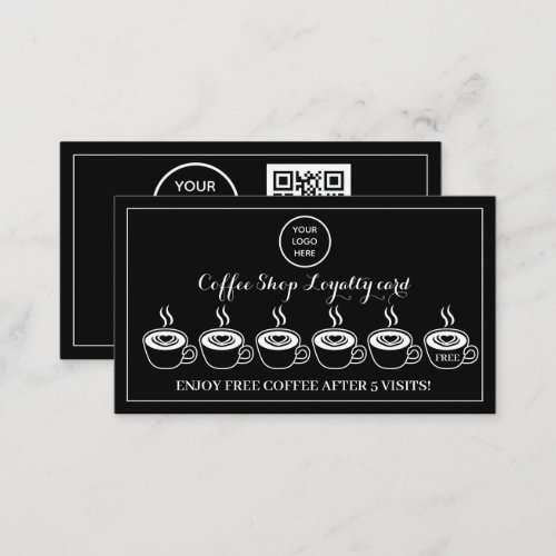 Black White Coffee Shop Logo Business Reward Punch Loyalty Card