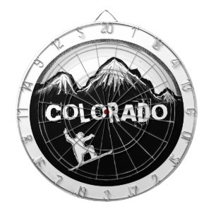 Black white Colorado snowboarder art dart board