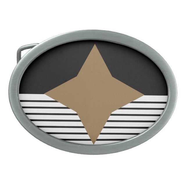 Black White Colorblock & Brown Diamond Belt Buckle (Front)