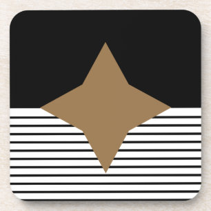 Black White Colorblock & Brown Diamond Beverage Coaster