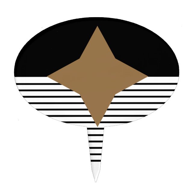 Black White Colorblock & Brown Diamond Cake Topper (Front)