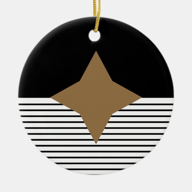Black White Colorblock & Brown Diamond Ceramic Ornament (Front)