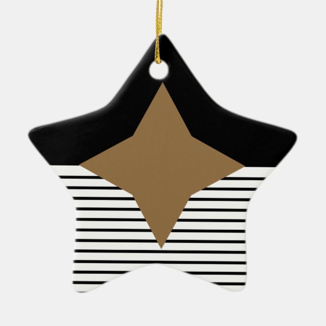 Black White Colorblock & Brown Diamond Ceramic Ornament (Front)