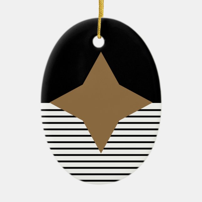 Black White Colorblock & Brown Diamond Ceramic Ornament (Front)