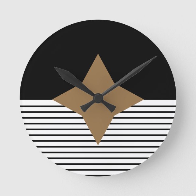 Black White Colorblock & Brown Diamond Round Clock (Front)