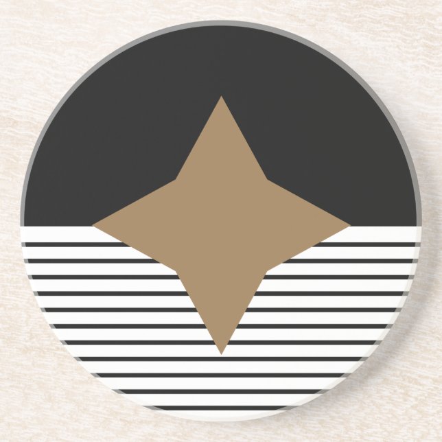 Black White Colorblock & Brown Diamond Sandstone Coaster (Front)
