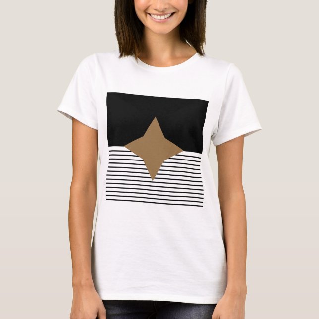 Black White Colorblock & Brown Diamond T-Shirt (Front)