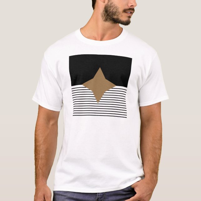 Black White Colorblock & Brown Diamond T-Shirt (Front)
