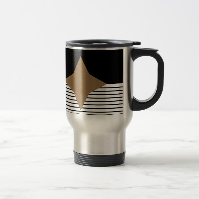 Black White Colorblock & Brown Diamond Travel Mug (Right)