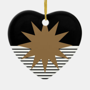 Black White Colorblock & Brown Sun Ceramic Ornament
