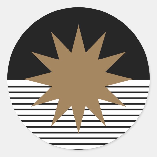 Black White Colorblock & Brown Sun Classic Round Sticker (Front)