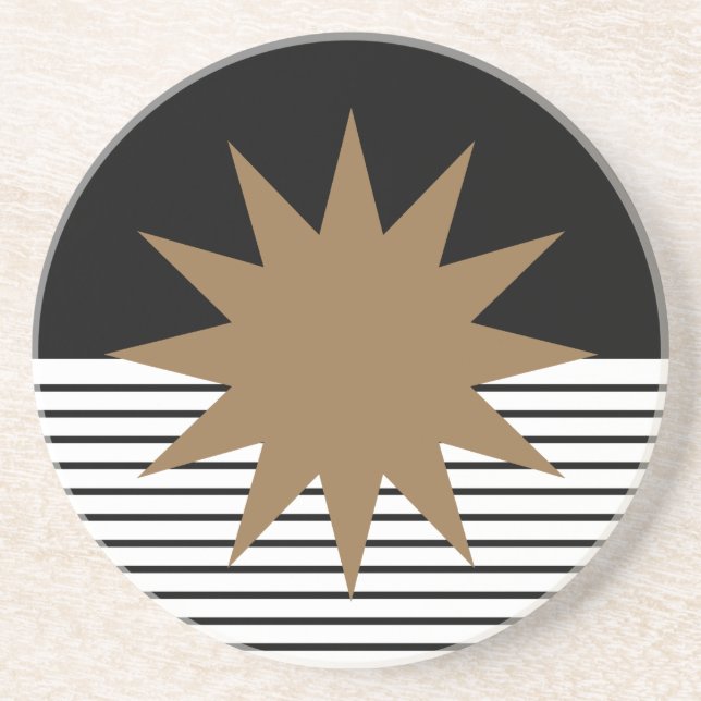 Black White Colorblock & Brown Sun Coaster (Front)