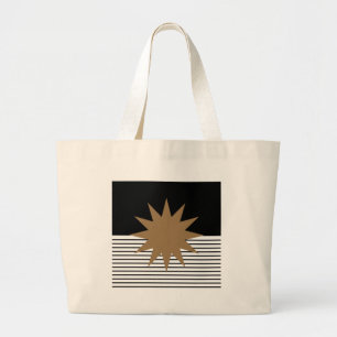 Black White Colorblock & Brown Sun Large Tote Bag