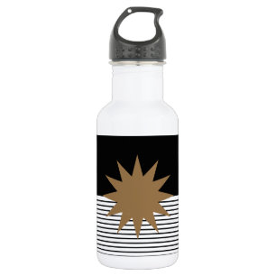 Black White Colorblock & Brown Sun Stainless Steel Water Bottle