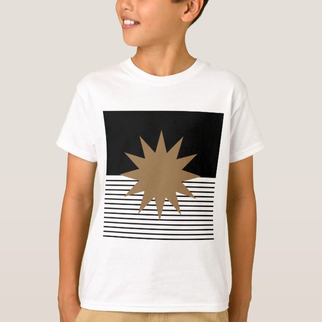 Black White Colorblock & Brown Sun T-Shirt (Front)