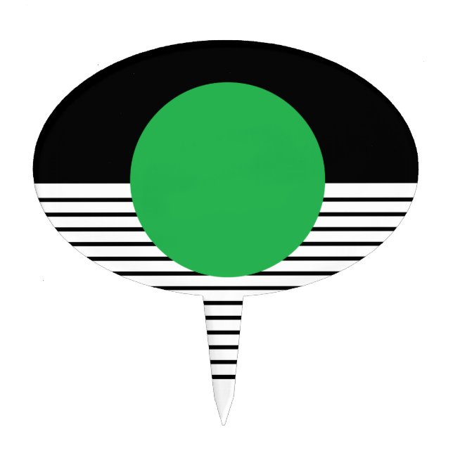Black White Colorblock & Green Circle Cake Topper (Front)