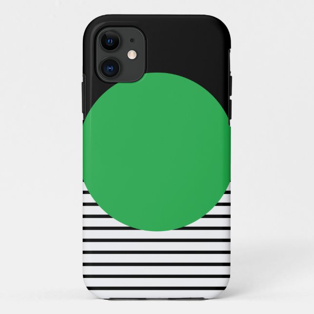 Black White Colorblock & Green Circle Case-Mate iPhone Case (Back)