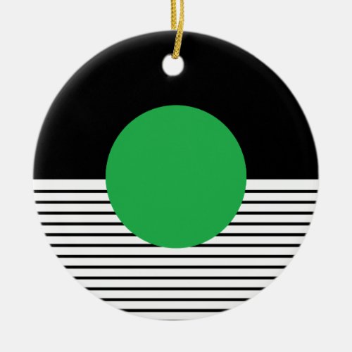 Black White Colorblock  Green Circle Ceramic Ornament