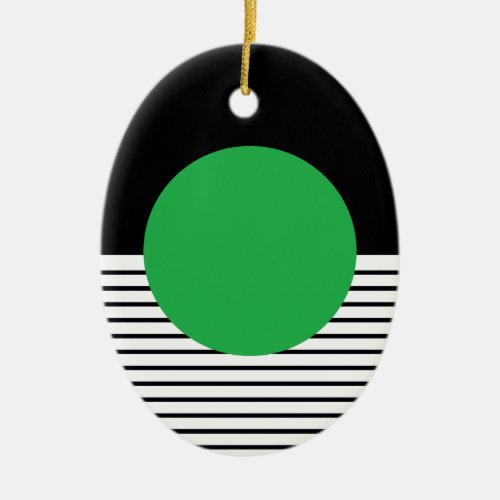 Black White Colorblock  Green Circle Ceramic Ornament