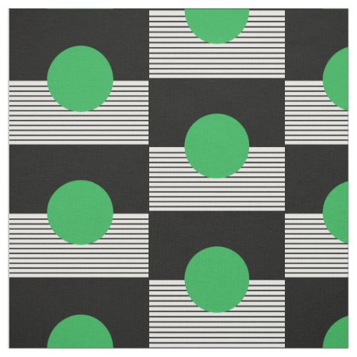 Black White Colorblock  Green Circle Fabric