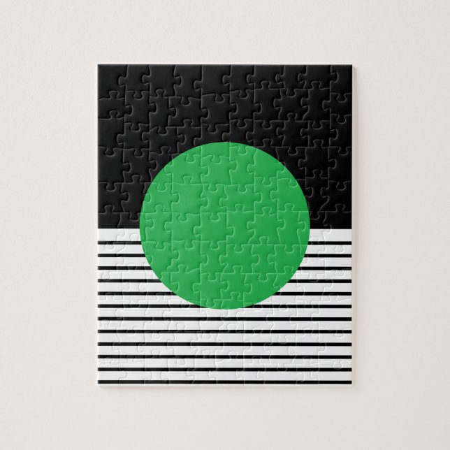 Black White Colorblock & Green Circle Jigsaw Puzzle (Vertical)