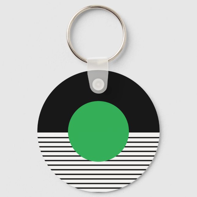 Black White Colorblock & Green Circle Keychain (Front)