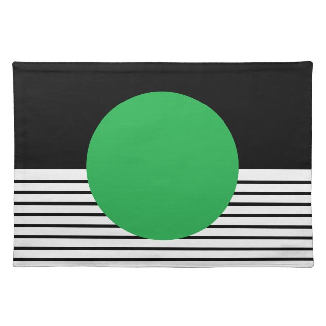 Black White Colorblock & Green Circle Placemat (Front)