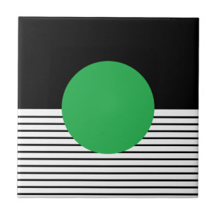 Black White Colorblock & Green Circle Tile