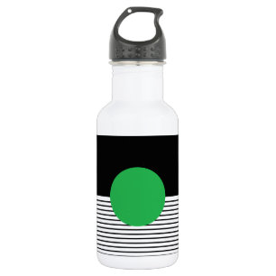 Black White Colorblock & Green Circle Water Bottle