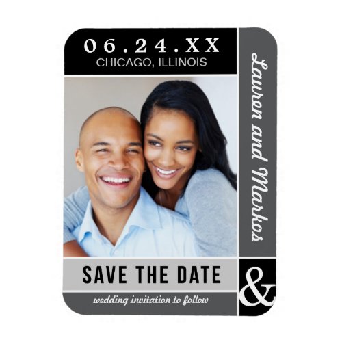 Black White Colorblock Wedding Photo Save the Date Magnet