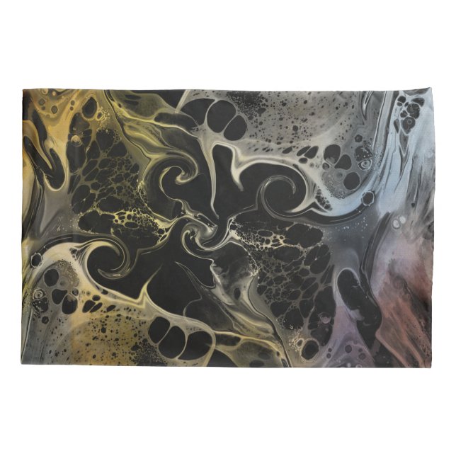 BLACK WHITE COLORFUL SWIRLING WAVY PILLOW CASE (Back)