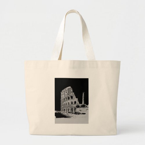 Black  White Colosseum Large Tote Bag