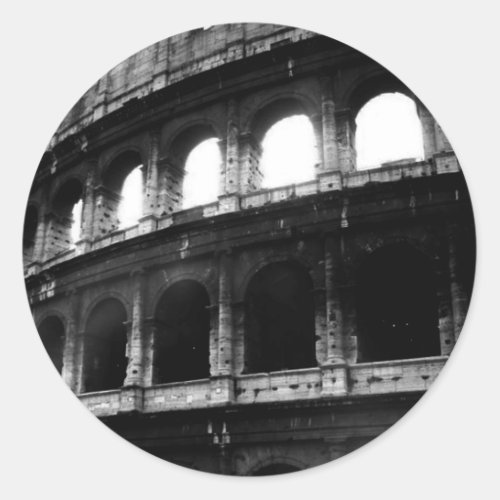 Black White Colosseum Roman Empire Classic Round Sticker