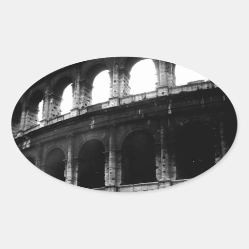 Black White Colosseum Roman Empire Oval Sticker