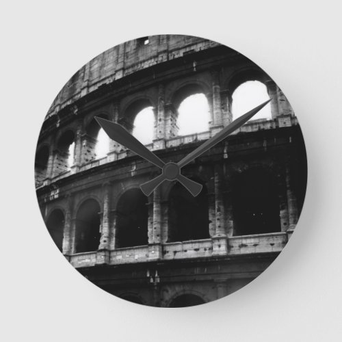 Black White Colosseum Roman Empire Round Clock