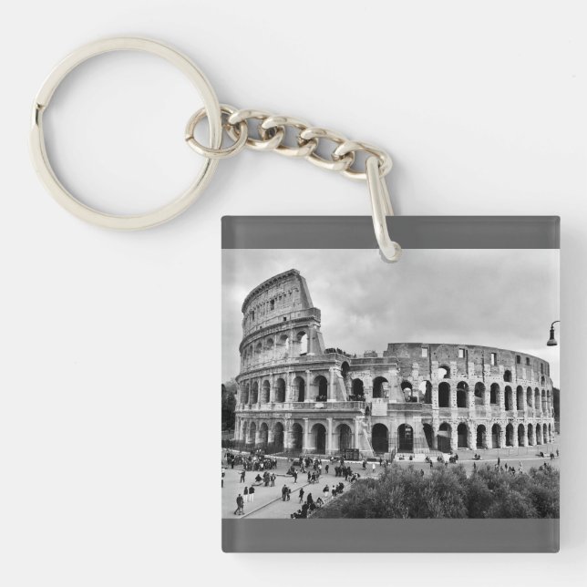 Black & White Colosseum Rome Keyring Keychain (Front)