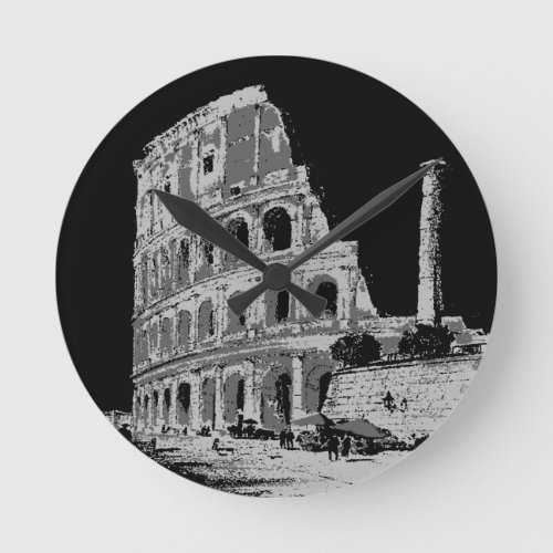 Black  White Colosseum Round Clock