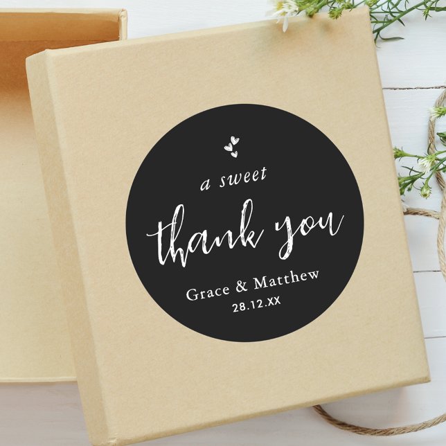 Black White Combo A Sweet Thank You Wedding  Classic Round Sticker (Creator Uploaded)