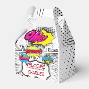 Black White Comic Book Birthday Party Favor Boxes