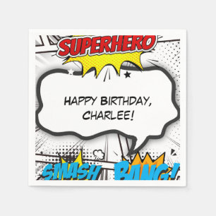 Black & White Comic Book Superhero Birthday Party Napkins